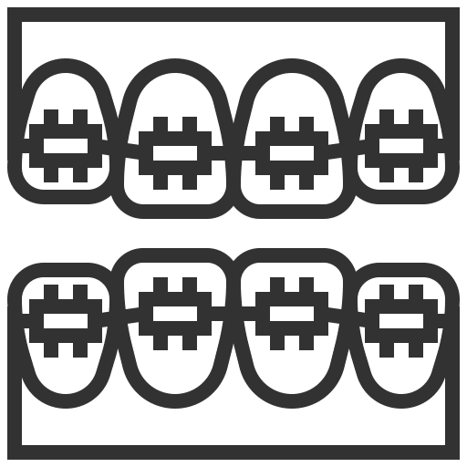 A line drwaing of two rows of teeth with traditional metal braces to show that Dr. Ricci offers this orthodontic treatment at his Johns Creek GA practice